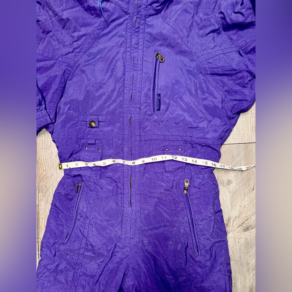 Vintage Ski Suit Bibs one piece coveralls Inside Edge 80s 90s retro purple S - Picture 9 of 13